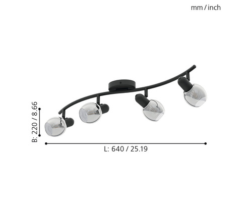 Plafonnier avec quatre spots et dimensions