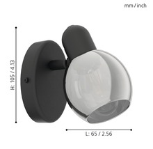 Spot patère acier/verre 1 ampoule hxL 105x65 mm Pollica noir/transparent-thumb-2