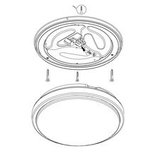 Schéma éclaté d''un plafonnier rond avec vis