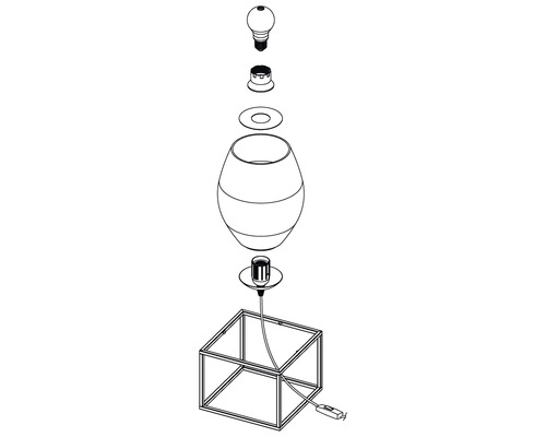 Schéma éclaté d''une lampe avec ampoule, douille, abat-jour et cadre