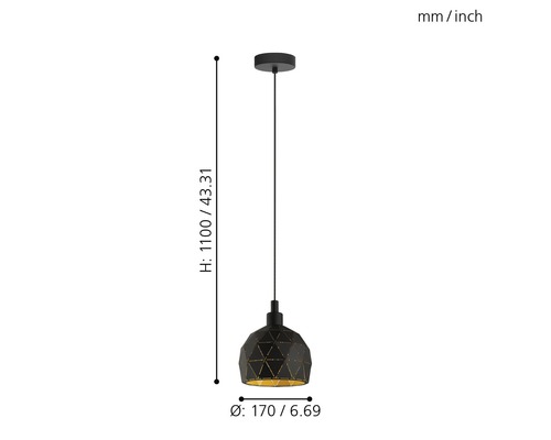 Suspension noire avec motif géométrique et intérieur doré