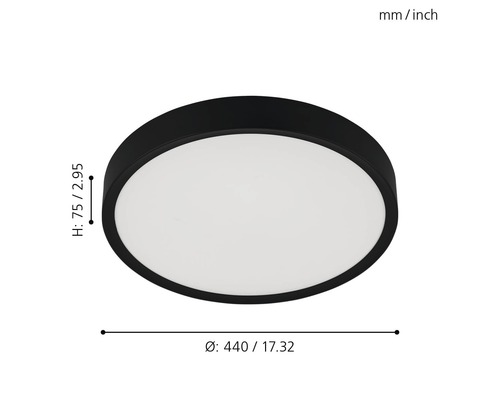 Plafonnier rond, diamètre 440 millimètres, hauteur 75 millimètres