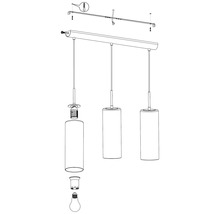 Schéma éclaté d''une suspension avec trois abat-jour, instructions de montage