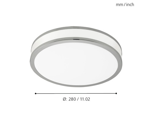 Plafonnier rond avec bordure chromée et dimensions de 280 millimètres de diamètre