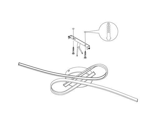 Instructions d''installation pour plafonnier LED avec support de montage, chevilles et vis.