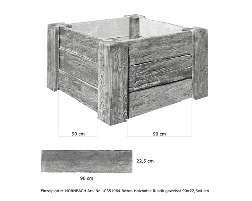 Jardinière en béton aspect planches de bois avec dimensions