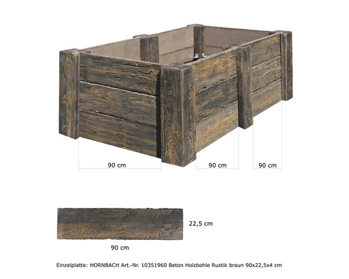 Jardinière surélevée en béton aspect bois avec dimensions