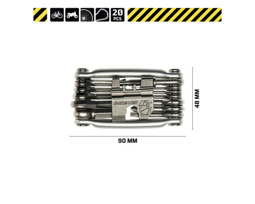 Multitool avec 20 fonctions et dimensions de 48 mm x 90 mm pour vélos et motos