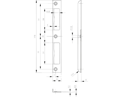 Dessin technique d''une serrure de porte avec indications de dimensions