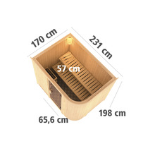 Sauna modulaire Karibu Korall IV avec poêle 9 kW et commande ext., sans couronne, avec portes entièrement vitrées couleur graphite