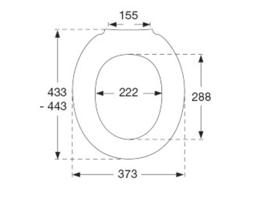 Schéma technique d''un siège de WC avec indications de dimensions.