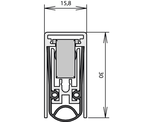 Technische Zeichnung eines Türdichtprofils mit Maßangaben