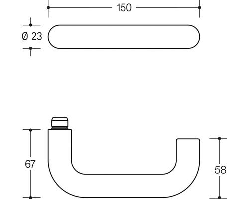 Schéma technique d''une poignée avec dimensions