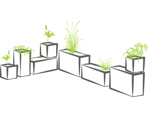 Illustration von Pflanzgefäßen in verschiedenen Größen mit Pflanzen