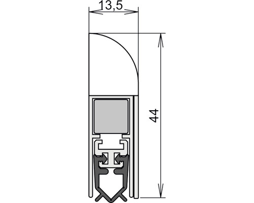 Technische Zeichnung einer Türdichtung mit Maßangaben 13,5 und 44