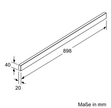 Technische Zeichnung einer Holzleiste mit den Maßen 20 x 40 x 898 Millimeter