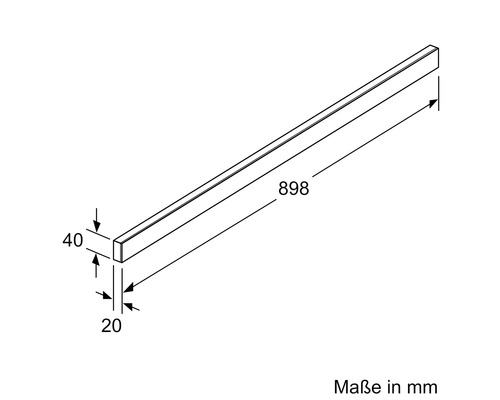 Technische Zeichnung einer Latte mit den Maßen 898 x 40 x 20 Millimeter