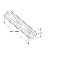 Illustration eines flexiblen Rohres mit einem Durchmesser von 150 mm und einer Länge von 600 bis 3000 mm.