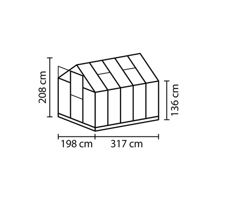 Dessin technique d''une serre avec dimensions en centimètres