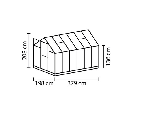 Image d''une serre avec des indications de hauteur, de largeur et de longueur