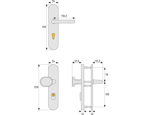 Dessin technique d''une poignée de porte avec dimensions