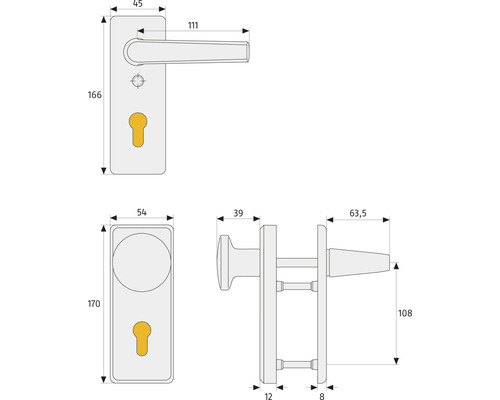 Dessin technique d''une poignée de porte avec dimensions