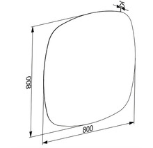 Technische Zeichnung eines abgerundeten Quadrats mit den Maßen 800 x 800 mm