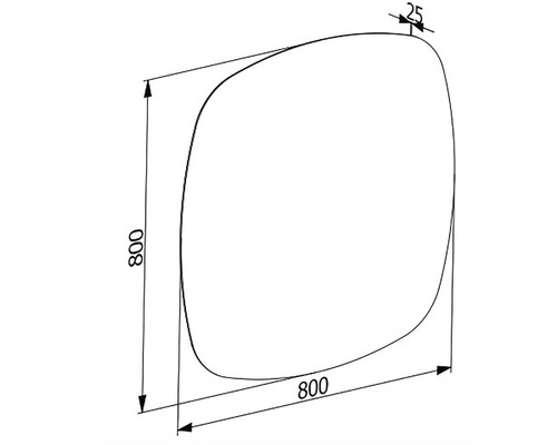 Dessin technique d''un carré arrondi avec des dimensions de 800 x 800 mm
