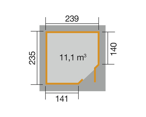 Plan avec dimensions et volume de 11,1 mètres cubes