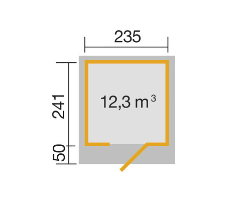 Plan avec les dimensions 235, 241 et un volume de 12,3 mètres cubes