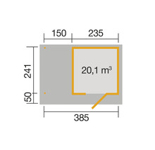 Plan avec les dimensions 385 x 241 cm et un volume de 20,1 mètres cubes