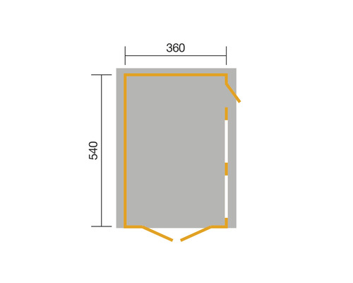 Plan d''un abri de jardin mesurant 360 sur 540 centimètres