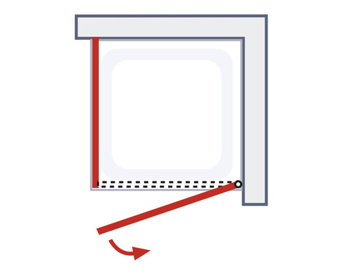 Illustration d''une porte pivotante pour une douche avec mécanisme de pivotement