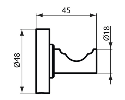 Technische Zeichnung eines Wandhakens mit Maßangaben