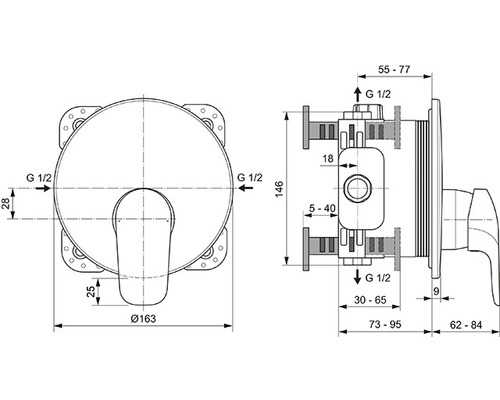 Dessin technique d''un robinet encastré avec dimensions