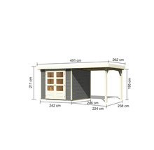 Gartenhaus Karibu Kodiak 3,5 inkl. Anbaudach 2,4 m 491 x 262 cm terragrau