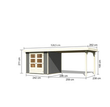 Gartenhaus Karibu Kodiak 3,5 inkl. Anbaudach 2,8 m 528,5 x 262 cm terragrau