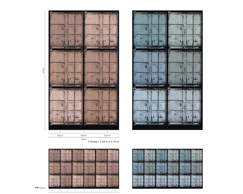 Fototapete mit Containermotiv und Größenangaben