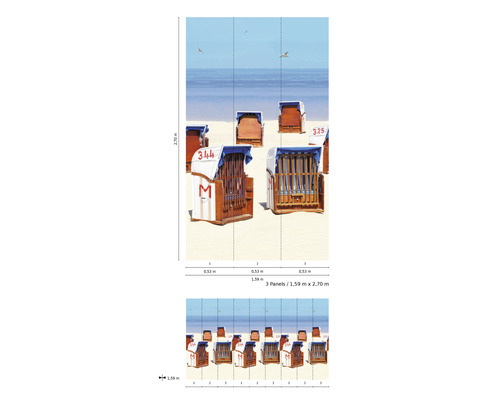 Fototapete mit Strandkörben am Strand, Abmessungen 1,59 Meter x 2,70 Meter