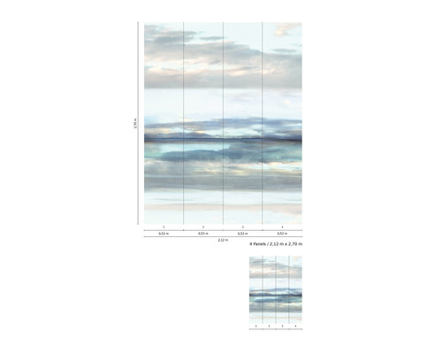 Papier peint intissé avec motif de nuages, composé de quatre lés