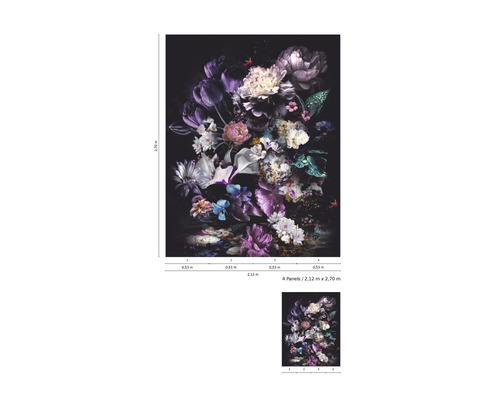 Papier peint photo avec motif floral sombre et dimensions 2,12 mètres x 2,70 mètres