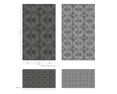 Dekorpaneele mit floralem Muster in zwei Farbvarianten und Größenangaben