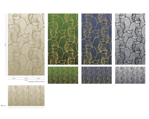 Panneaux de papier peint avec motif de feuilles en différentes couleurs