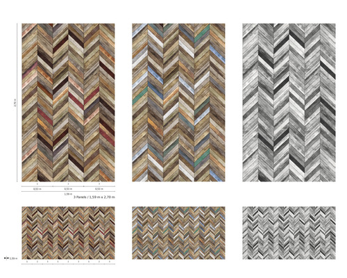 Panneaux décoratifs avec motif à chevrons dans différentes nuances