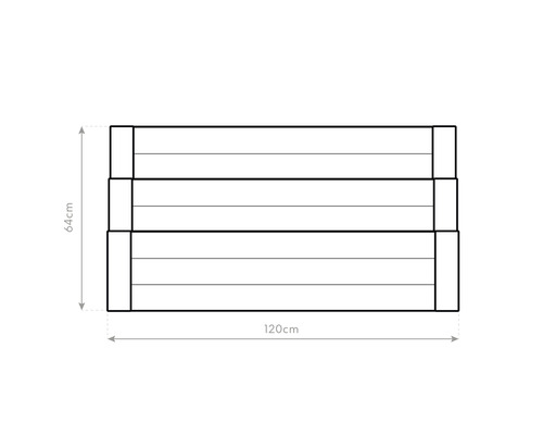Illustration eines Hochbeets mit den Maßen 120 cm Länge und 64 cm Höhe