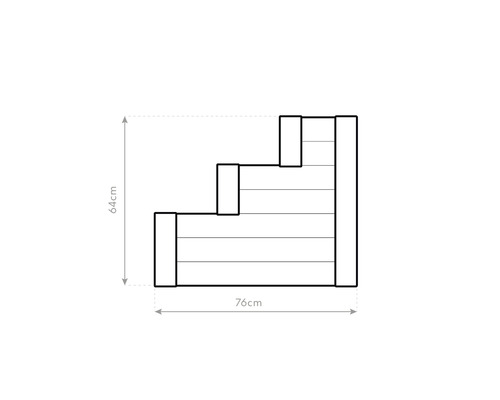 Abmessungen einer Treppe: 64 cm hoch und 76 cm breit