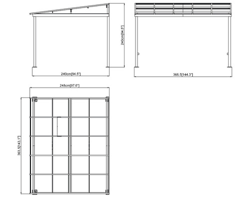 Schéma technique d''un pavillon avec indications de dimensions