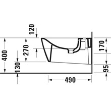 Schéma technique de toilettes suspendues avec indications de dimensions