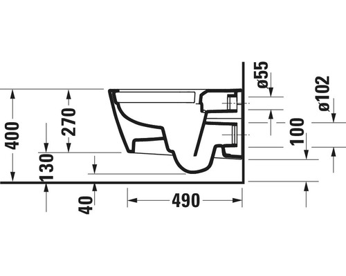 Dessin technique d''un WC suspendu avec les dimensions