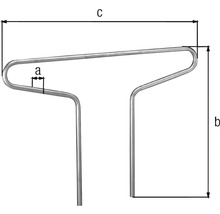 Technische Zeichnung eines Metallbügels mit Massangaben a, b und c
